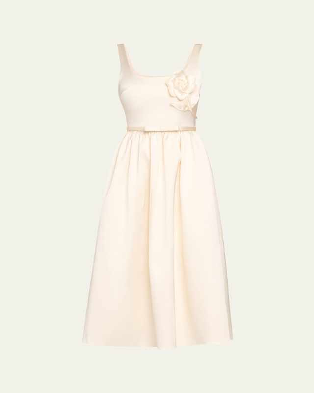 Bonded Satin Flower Midi Dress